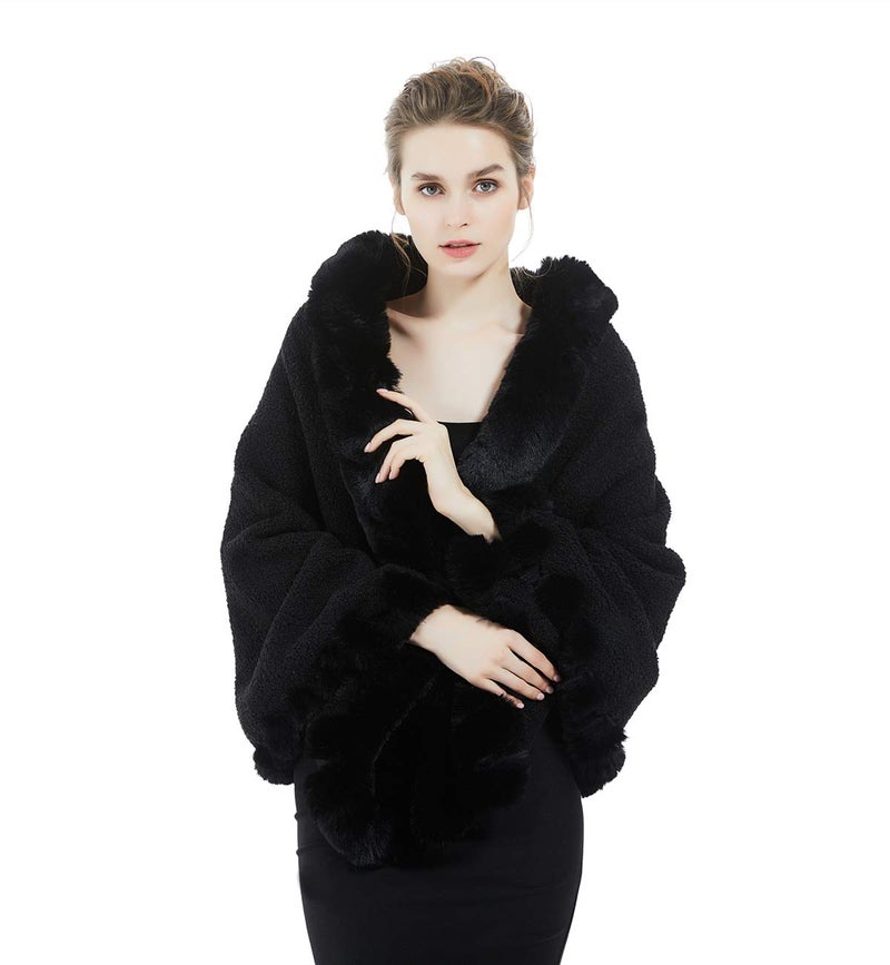BEAUTELICATE Women Faux Fur Shawl Bridal Cape Wedding Faux Lambs Wool Shrug - Image 1